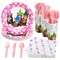 144 Pieces of Kitten Party Supplies with Cat Birthday Paper Plates, Napkins, Cups, and Cutlery (Serves 24)
